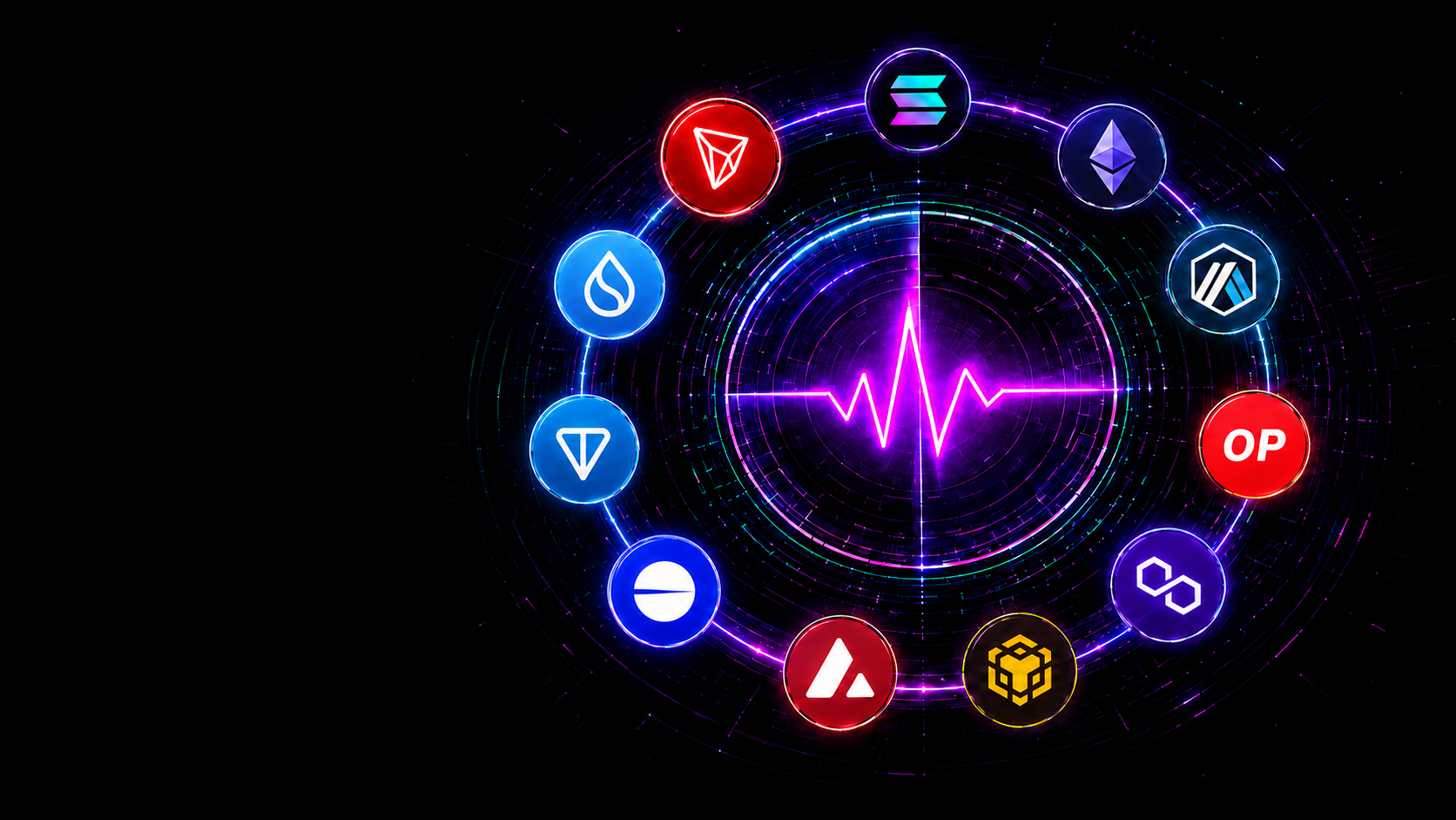 NewPairScanner radar hero with multi-chain icons